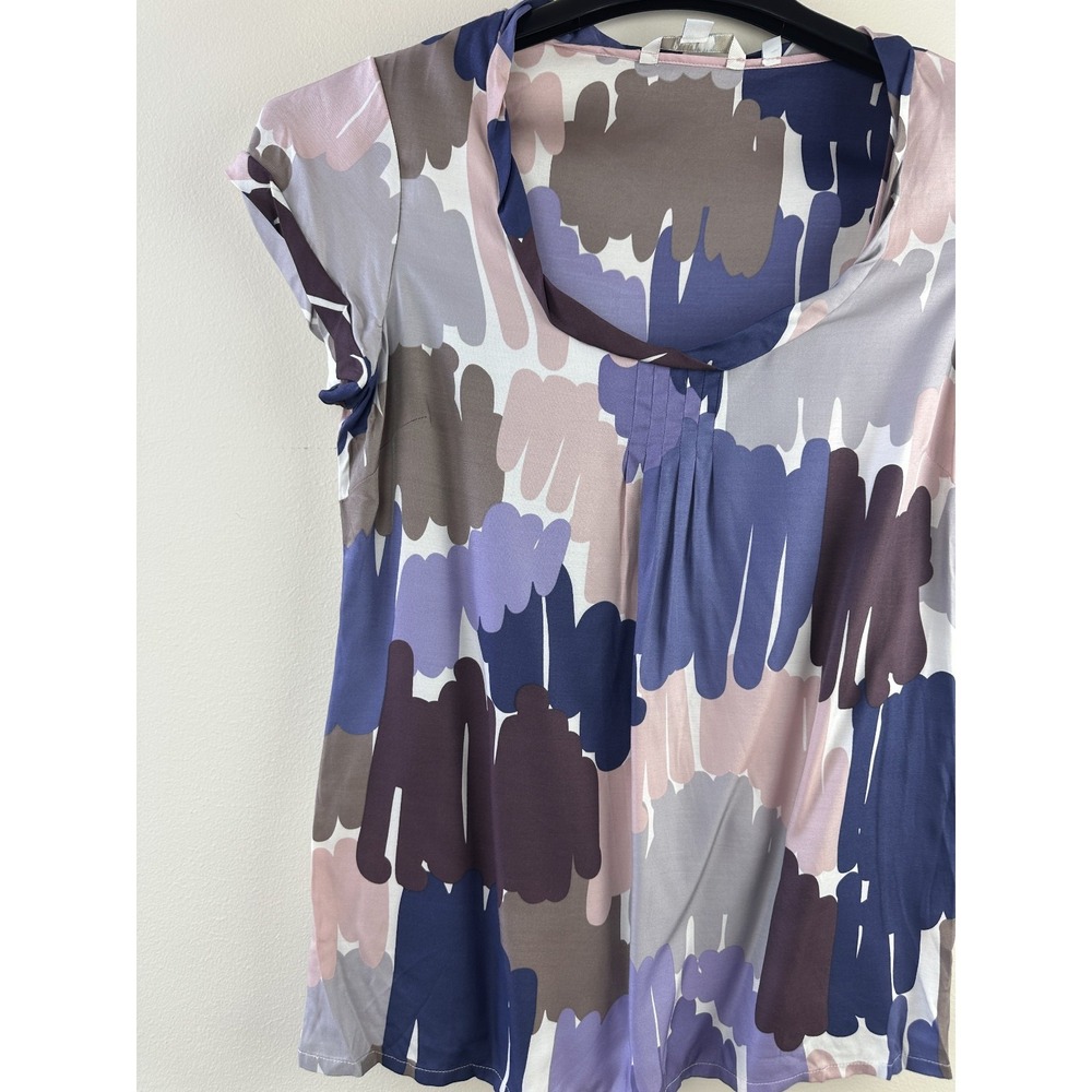 Boden Silk Blend Abstract Brushstroke Print Pleated Cap Sleeve Top Womens US 4 - Picture 3 of 12